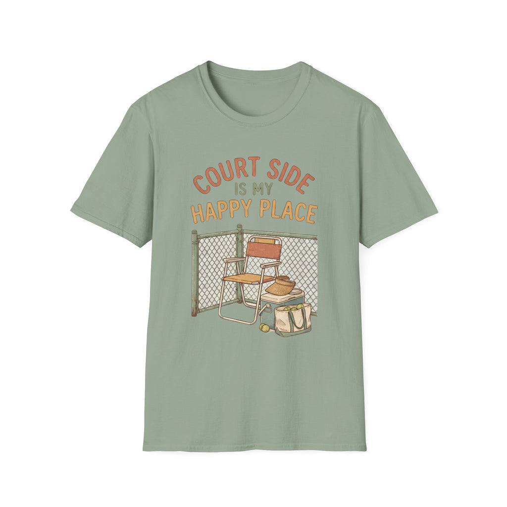 T-Shirt — "Court Side Is My Happy Place" Tennis Crew Tee