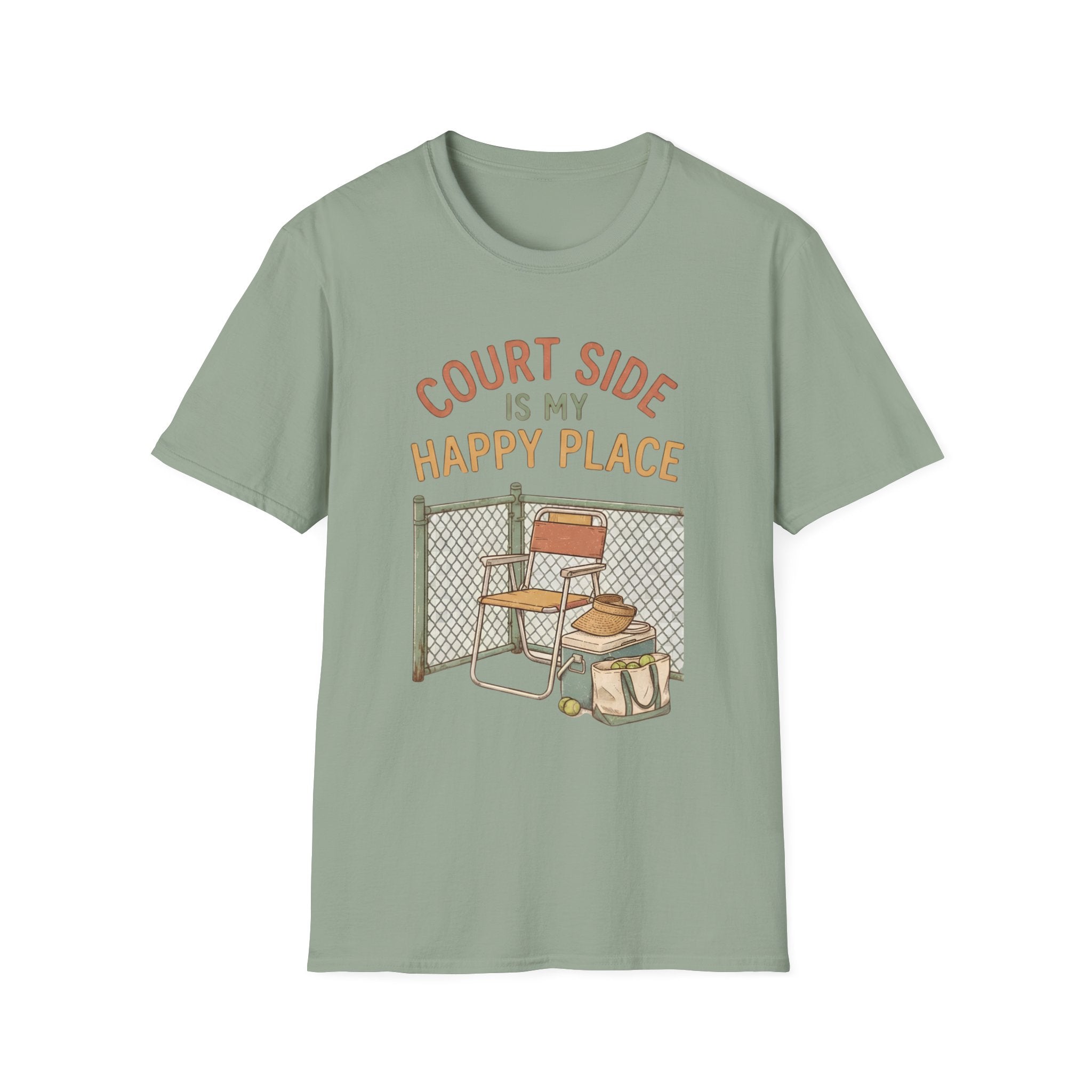 T-Shirt — "Court Side Is My Happy Place" Tennis Crew Tee
