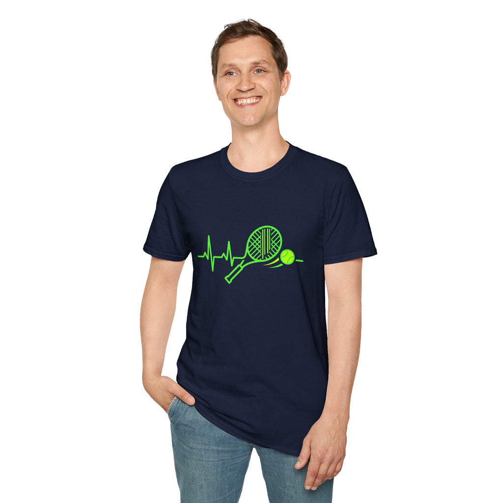 Tennis Racket Heartbeat T-Shirt — Neon Green Tennis Lover Tee