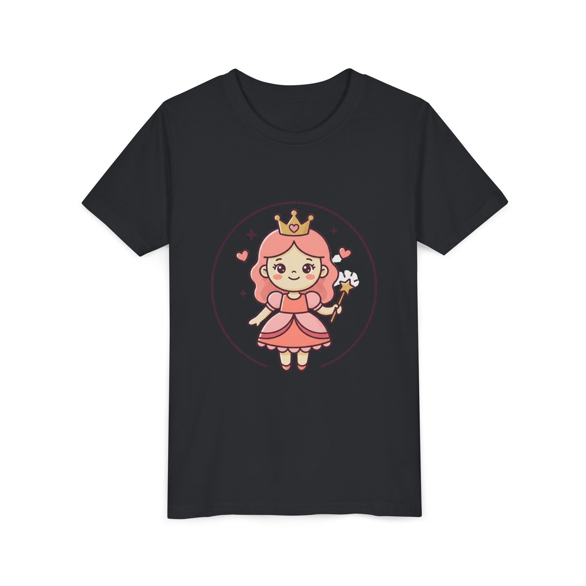 Princess Fairy Kids T-Shirt - Cute Pink Crowned Princess Graphic Youth Tee