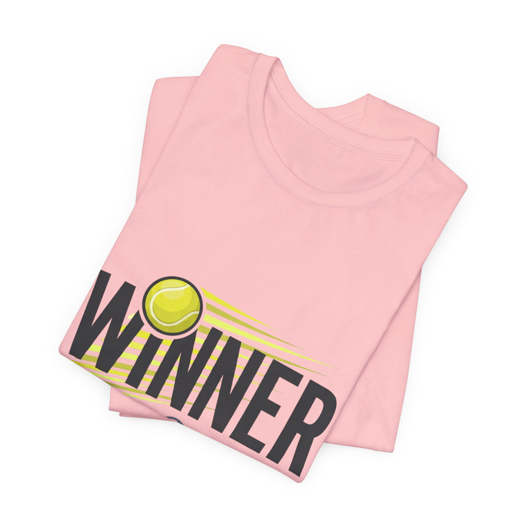 Winner Tennis T‑Shirt — Motivational Tennis Tee with Ball & Racket Graphic
