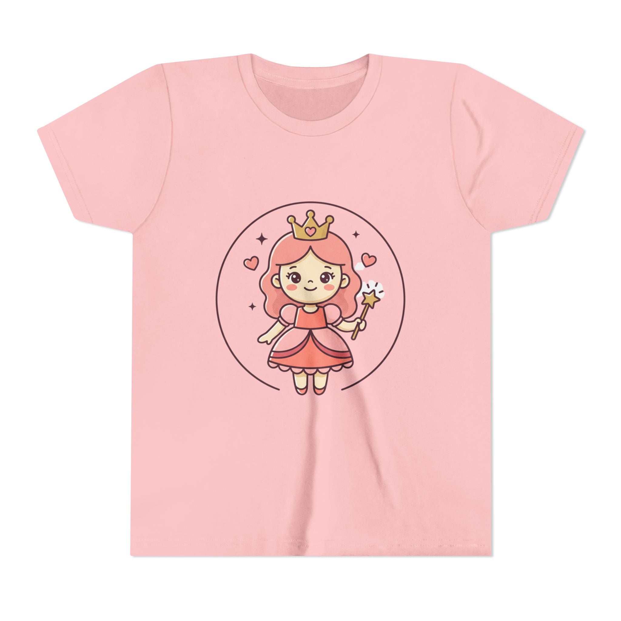 Princess Fairy Kids T-Shirt - Cute Pink Crowned Princess Graphic Youth Tee