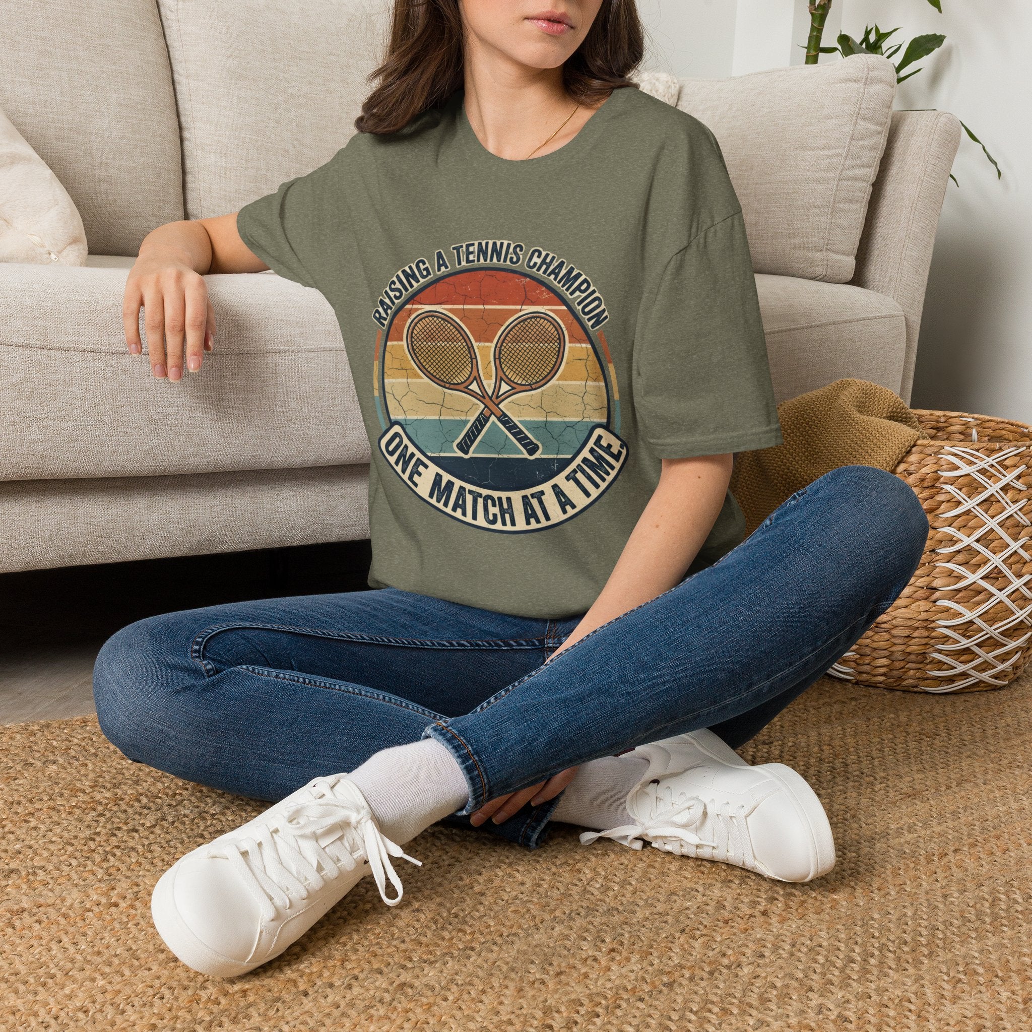 T-Shirt — Raising a Tennis Champion Vintage Graphic (“One Match at a Time”)