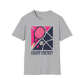 Court Energy Tennis T‑Shirt — Retro Racket & Ball Graphic