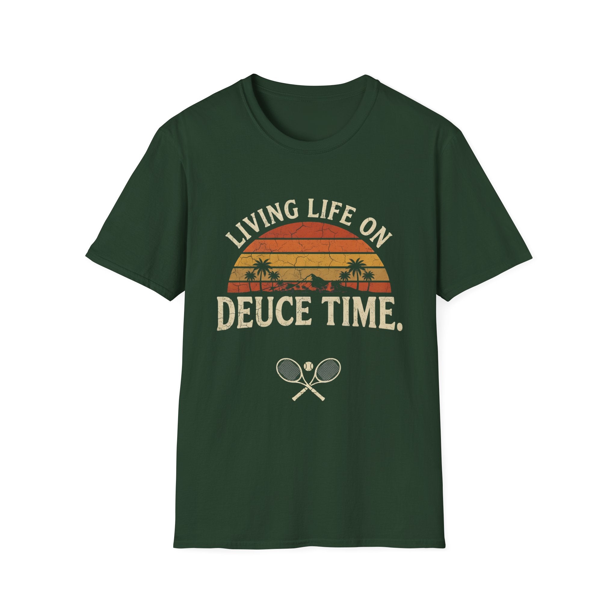 T-Shirt — "Living Life on Deuce Time" Vintage Tennis Sunset Tee