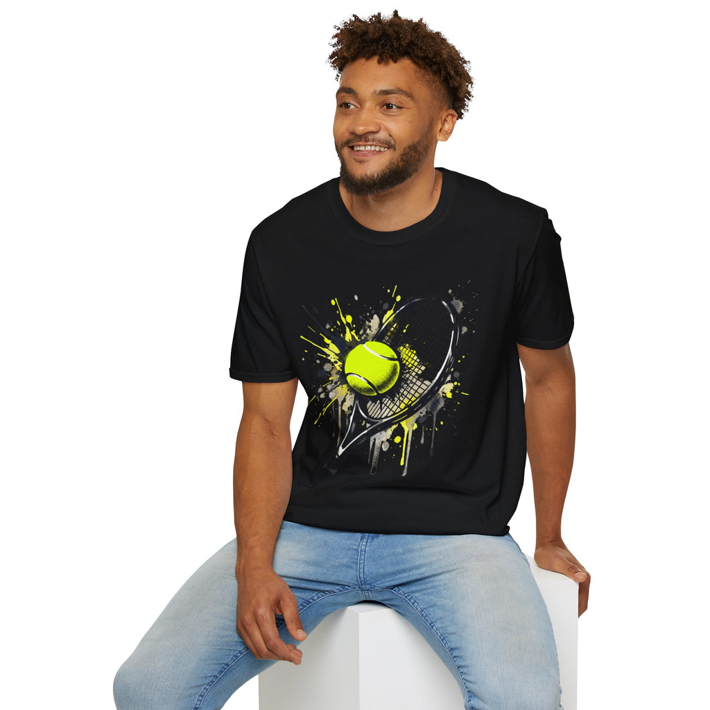 T-Shirt — Splash Tennis Racket & Ball Graphic Tee
