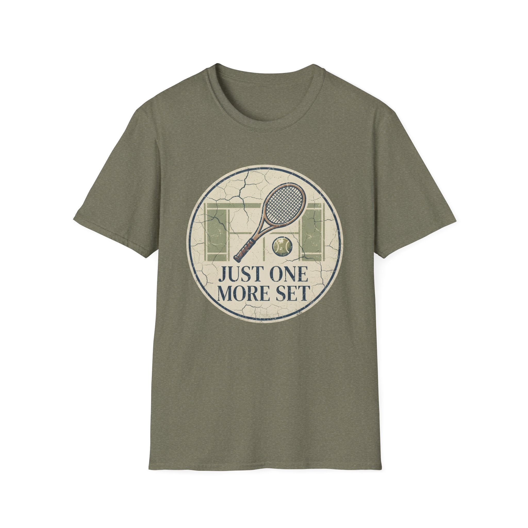 Tennis T‑Shirt — 'Just One More Set' Vintage Court Graphic
