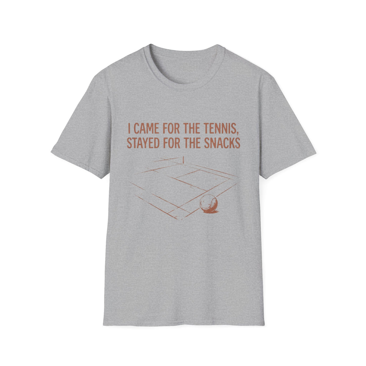 T-Shirt – "I Came for the Tennis, Stayed for the Snacks" Tennis Court Graphic