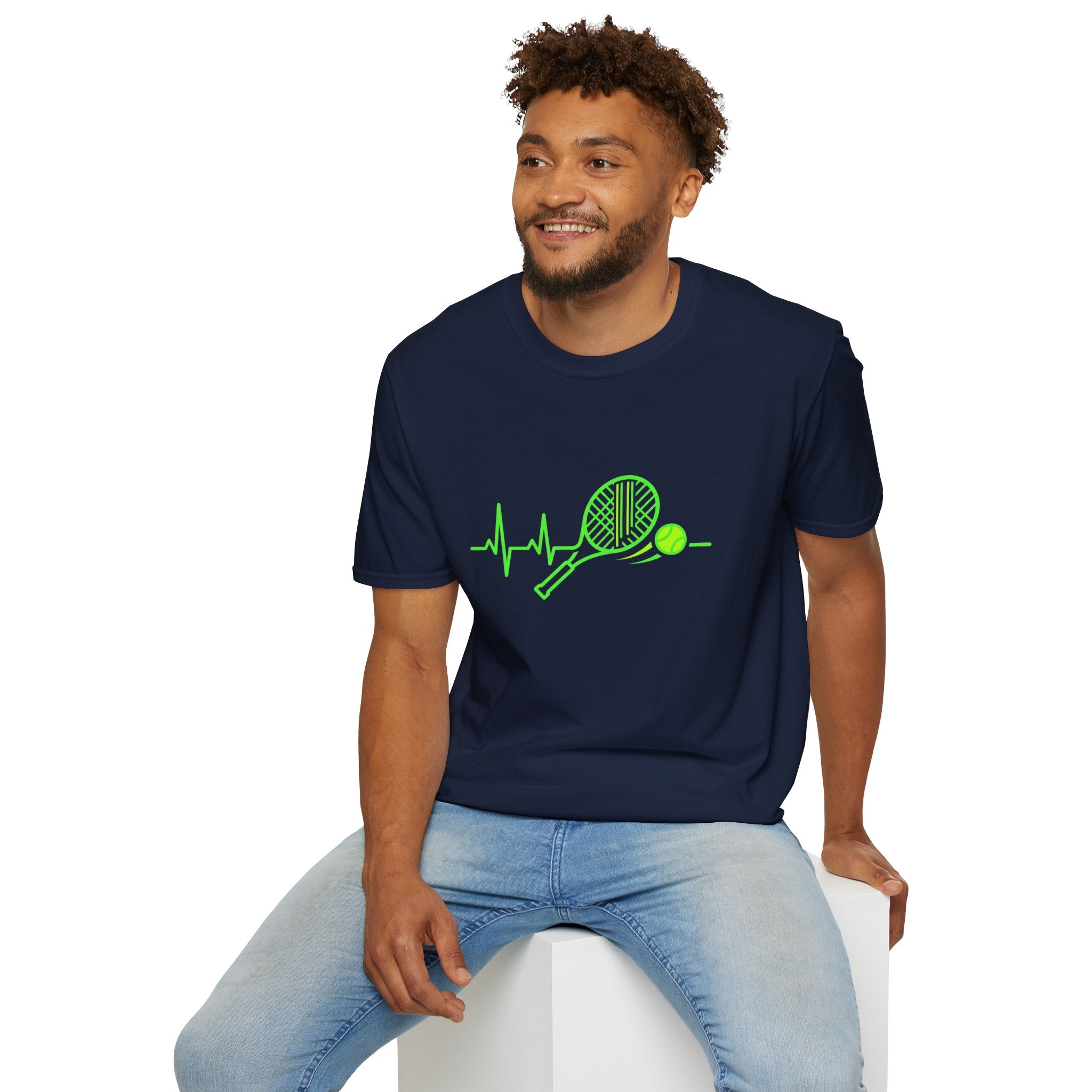 Tennis Racket Heartbeat T-Shirt — Neon Green Tennis Lover Tee