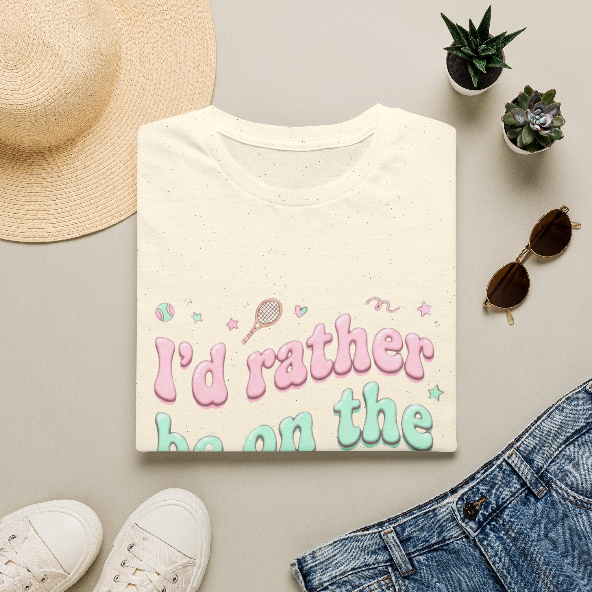 T-Shirt — "I'd Rather Be on the Court" Tennis Graphic Tee