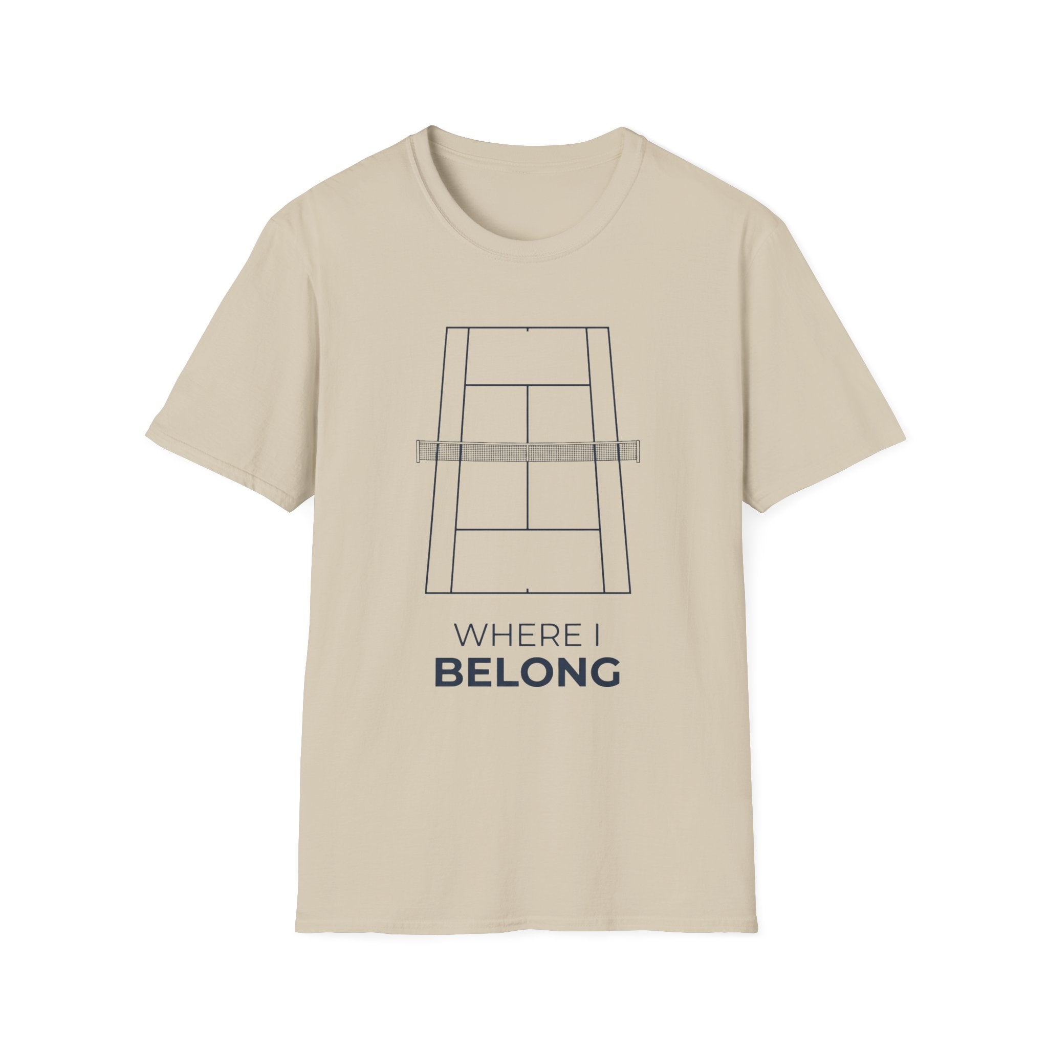 T-Shirt — 'Where I Belong' Minimalist Tennis Court Graphic
