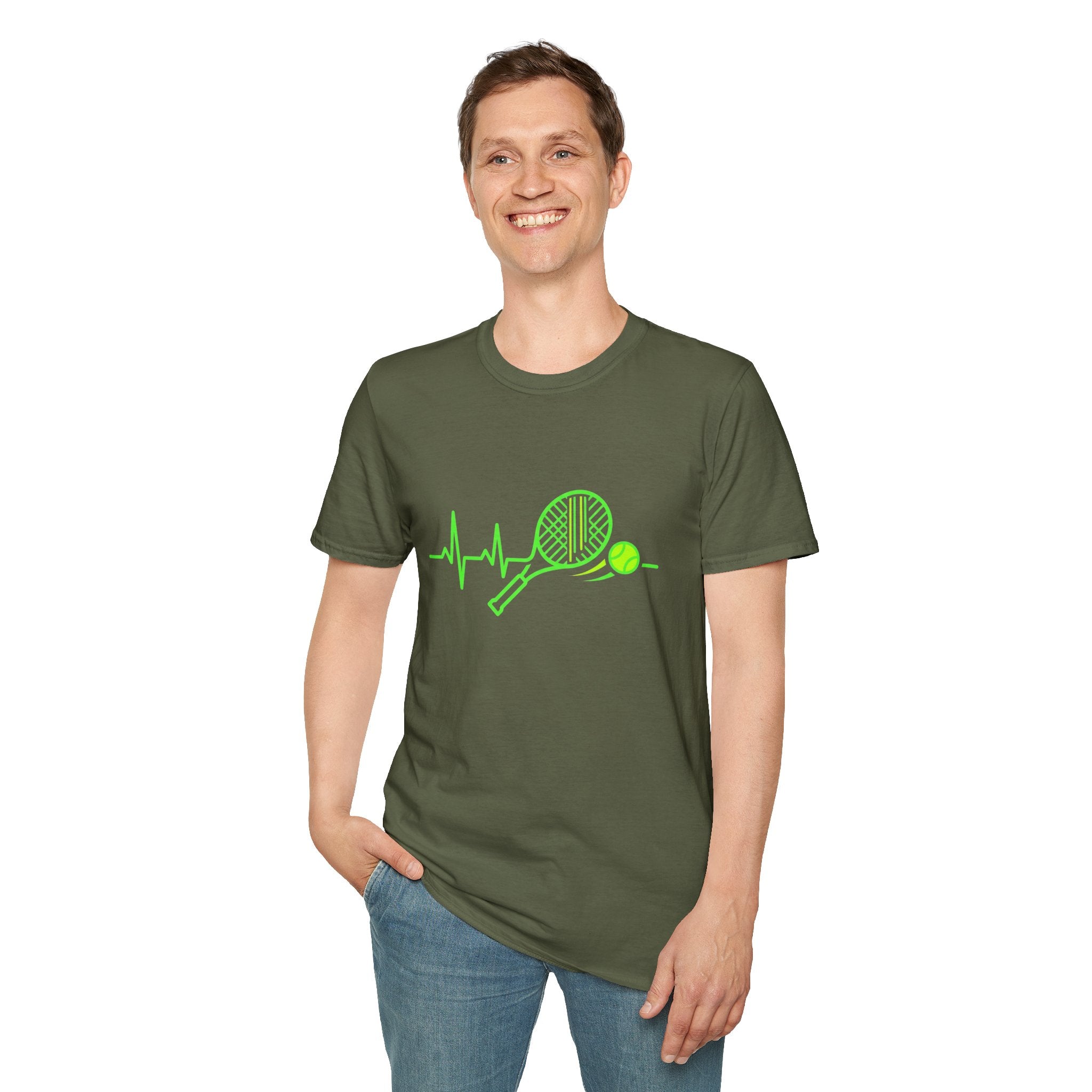 Tennis Racket Heartbeat T-Shirt — Neon Green Tennis Lover Tee
