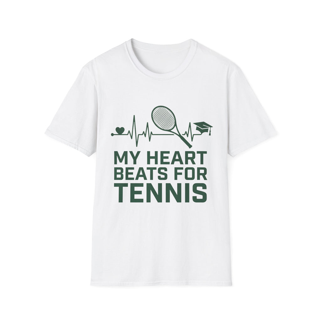 My Heart Beats for Tennis T-Shirt — Heartbeat Racket Design with Graduation Cap
