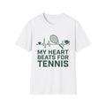 My Heart Beats for Tennis T-Shirt — Heartbeat Racket Design with Graduation Cap