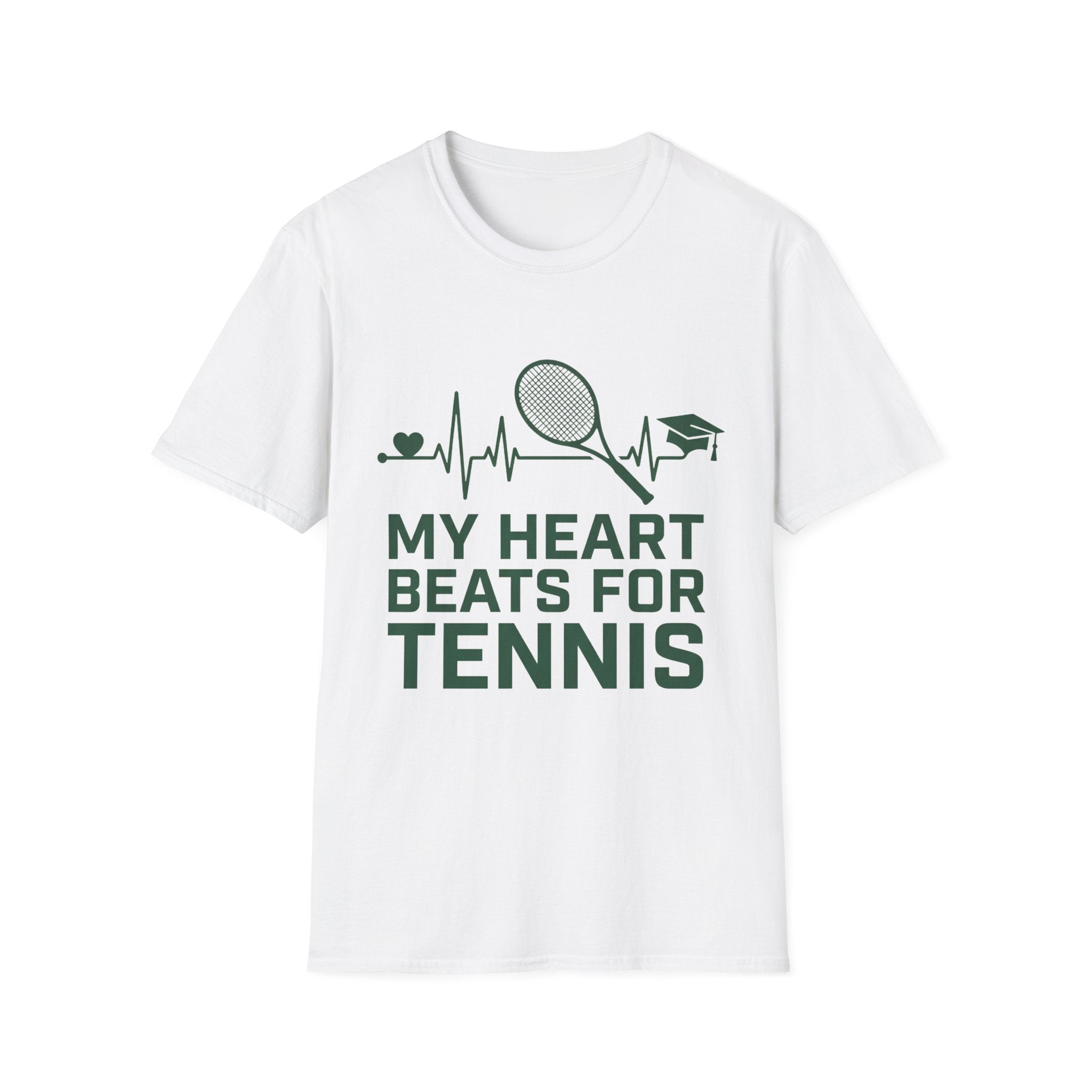 My Heart Beats for Tennis T-Shirt — Heartbeat Racket Design with Graduation Cap