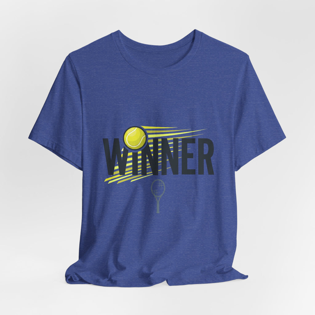 Winner Tennis T‑Shirt — Motivational Tennis Tee with Ball & Racket Graphic