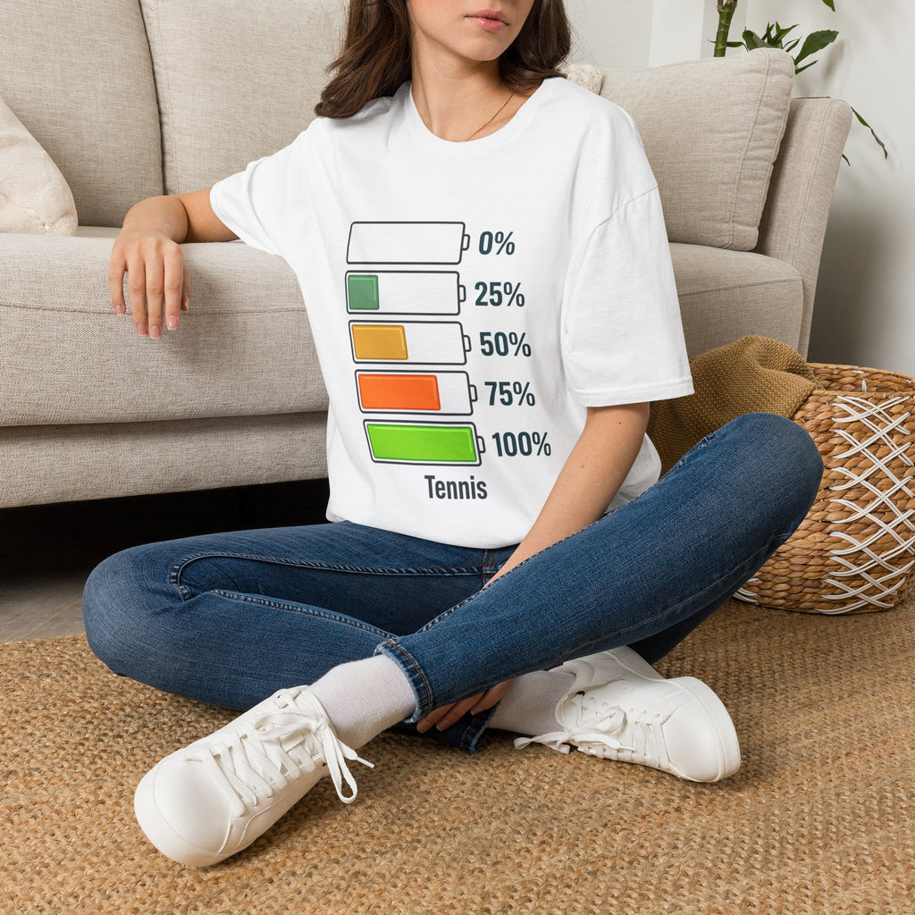 T-Shirt — Tennis Energy Levels Graphic Tee (0%–100% Battery Bars)