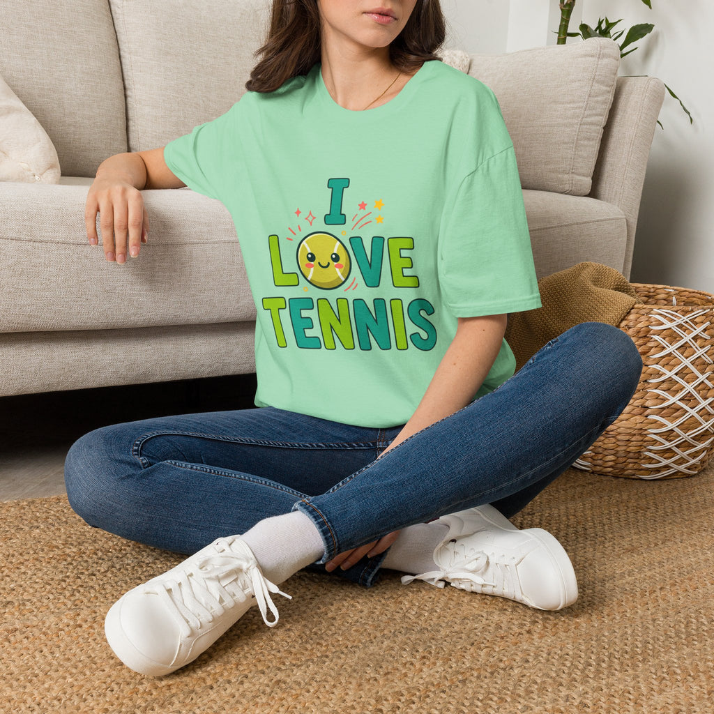 I Love Tennis T-Shirt — Cute Smiley Tennis Ball Tee for Players & Fans