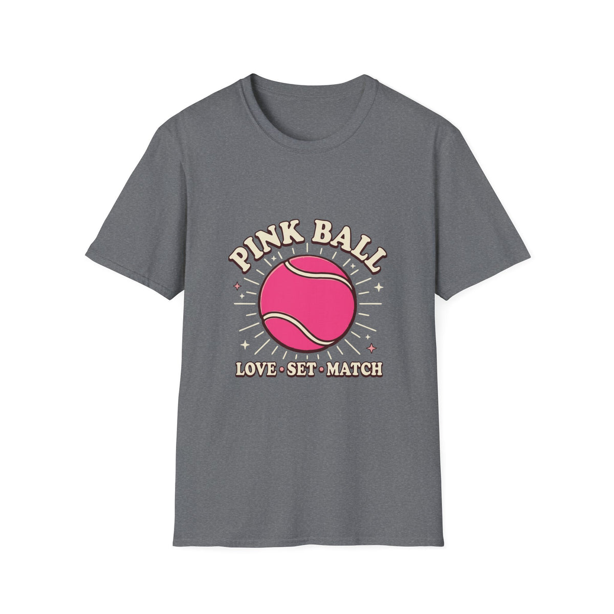 T-Shirt — Pink Ball Tennis Graphic Tee: "Pink Ball" Love · Set · Match