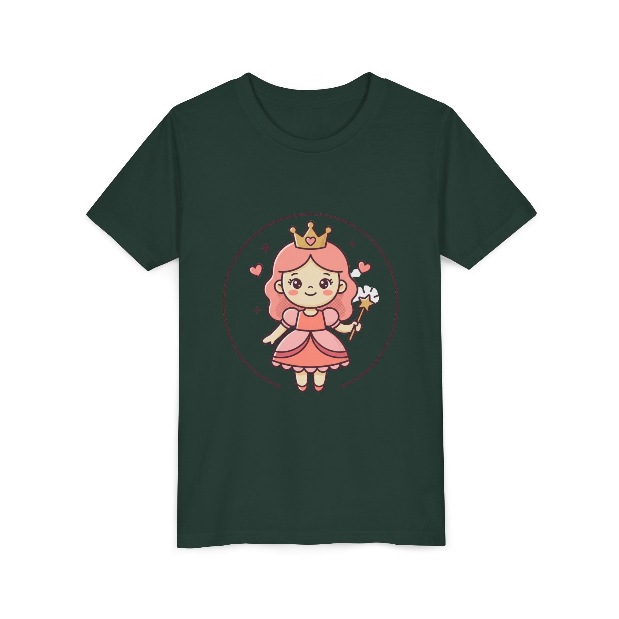 Princess Fairy Kids T-Shirt - Cute Pink Crowned Princess Graphic Youth Tee