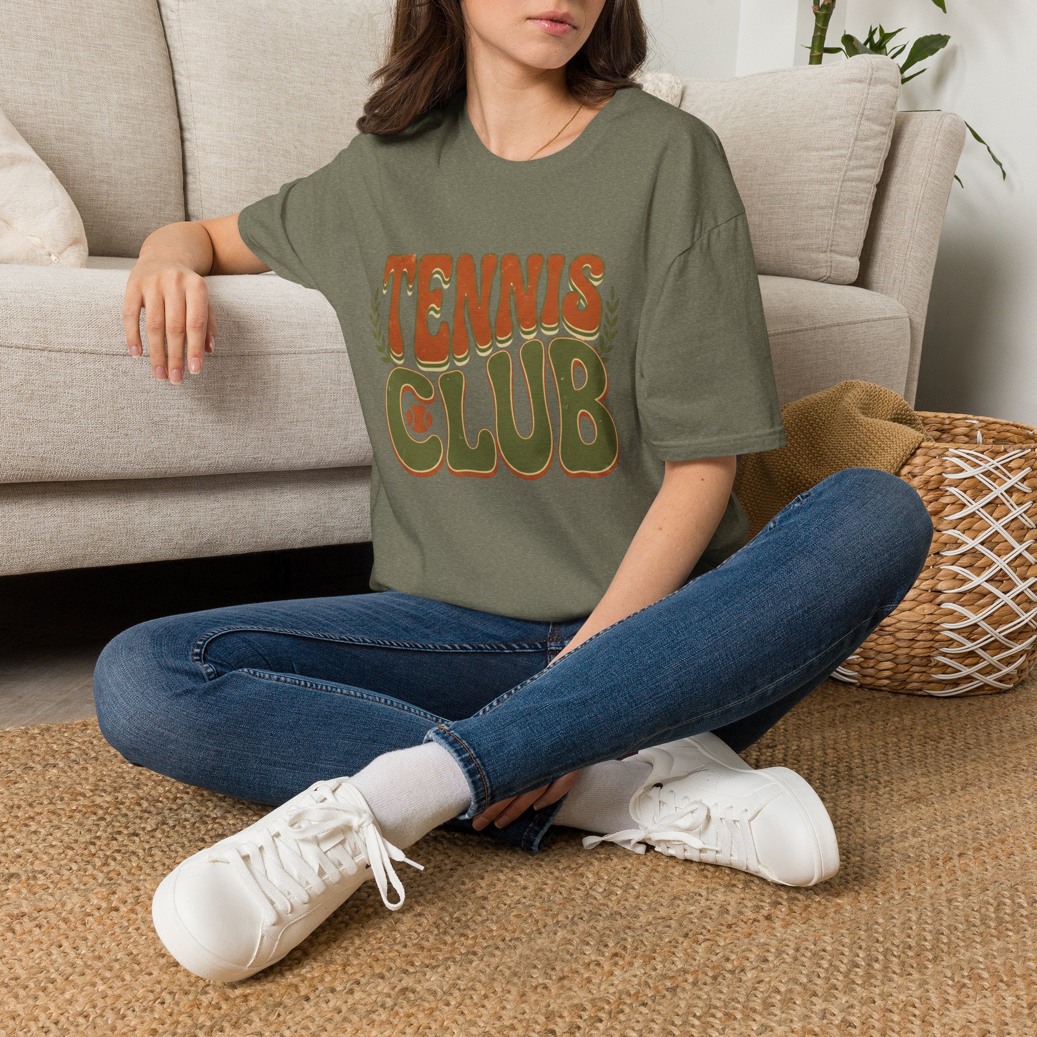 Tennis Club T‑Shirt — Retro Green & Orange Graphic Tee