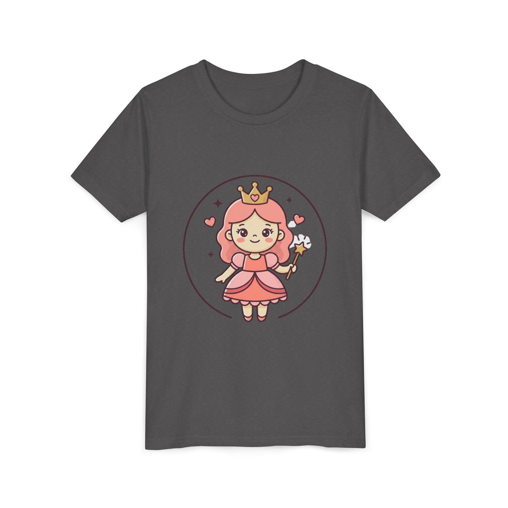 Princess Fairy Kids T-Shirt - Cute Pink Crowned Princess Graphic Youth Tee