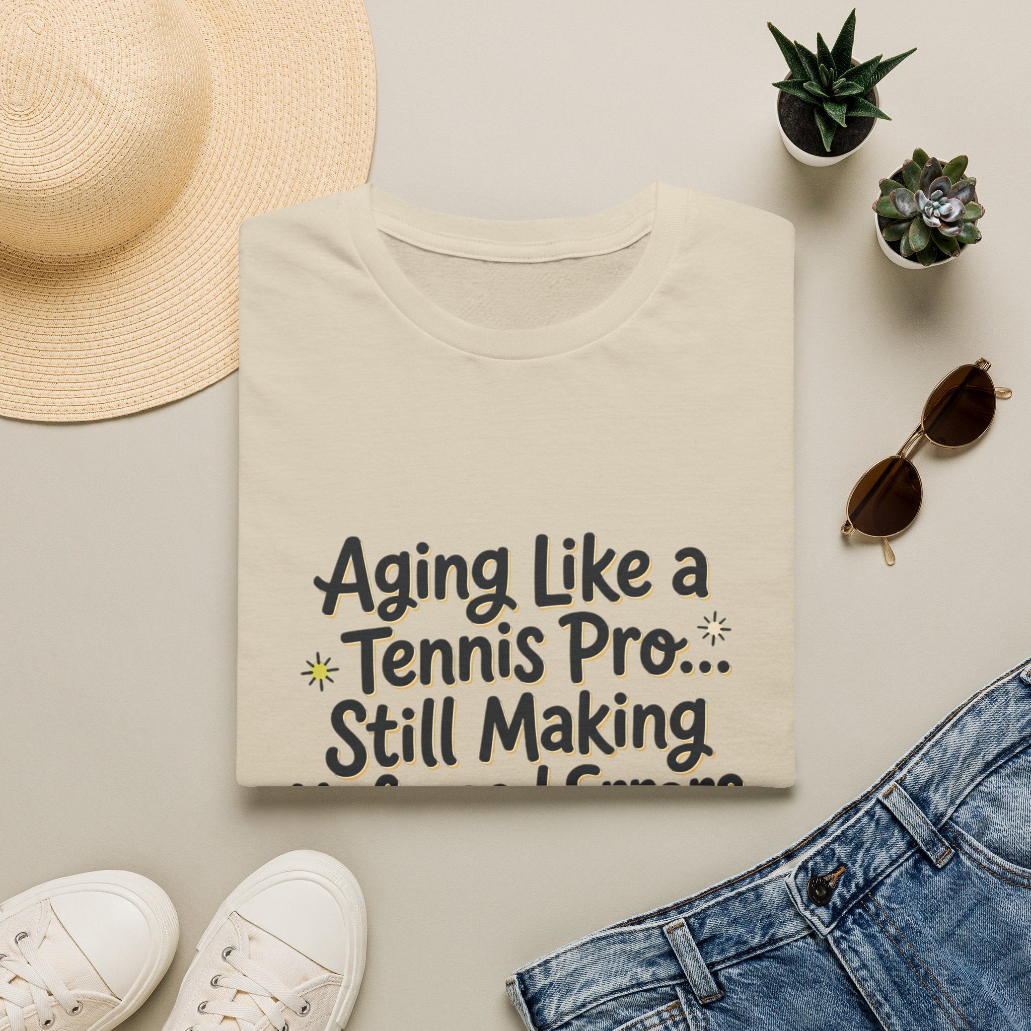 Funny Tennis Retirement T-Shirt — "Aging Like a Tennis Pro... Still Making Unforced Errors"