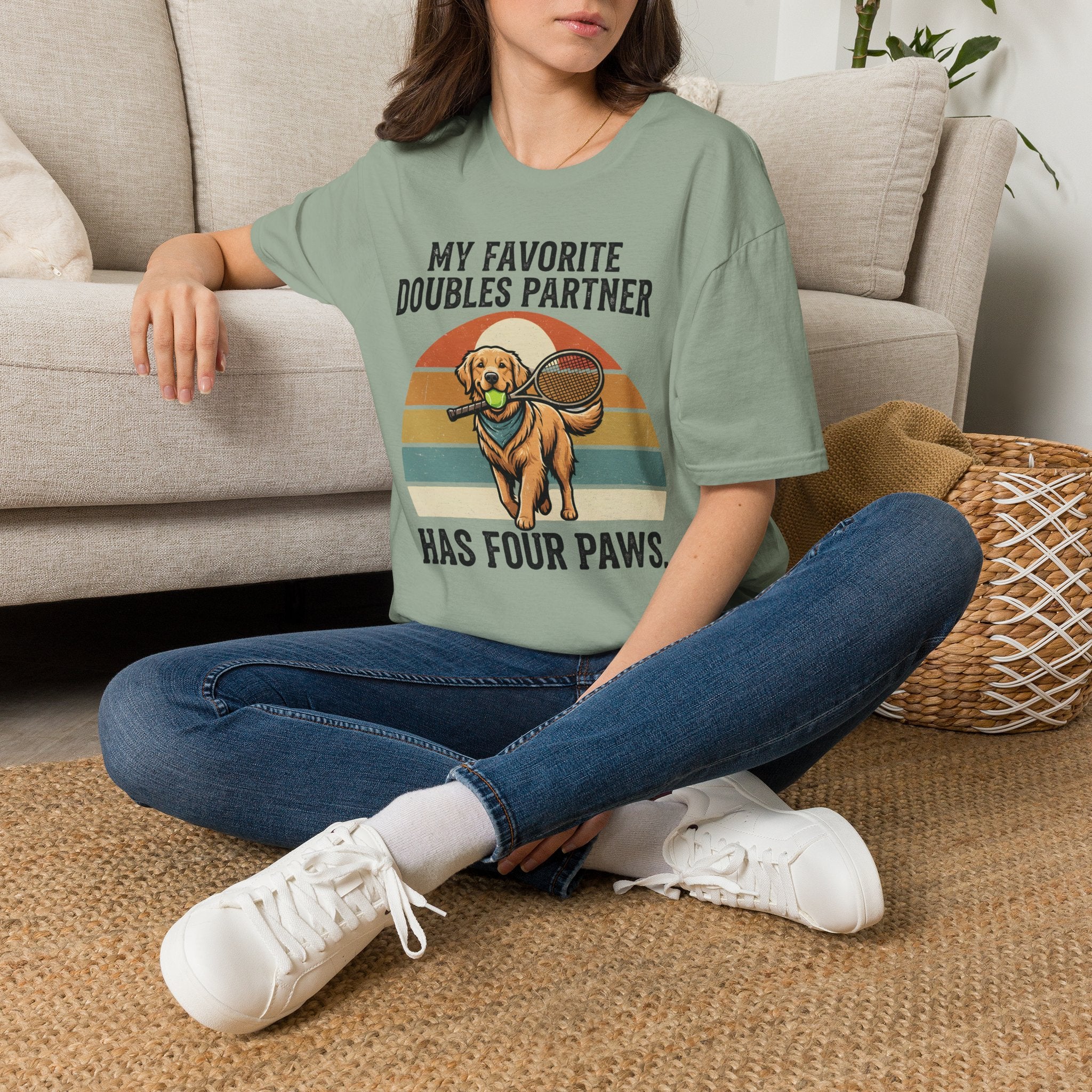 My Favorite Doubles Partner T-Shirt — 'Has Four Paws' Tennis Dog Graphic Tee