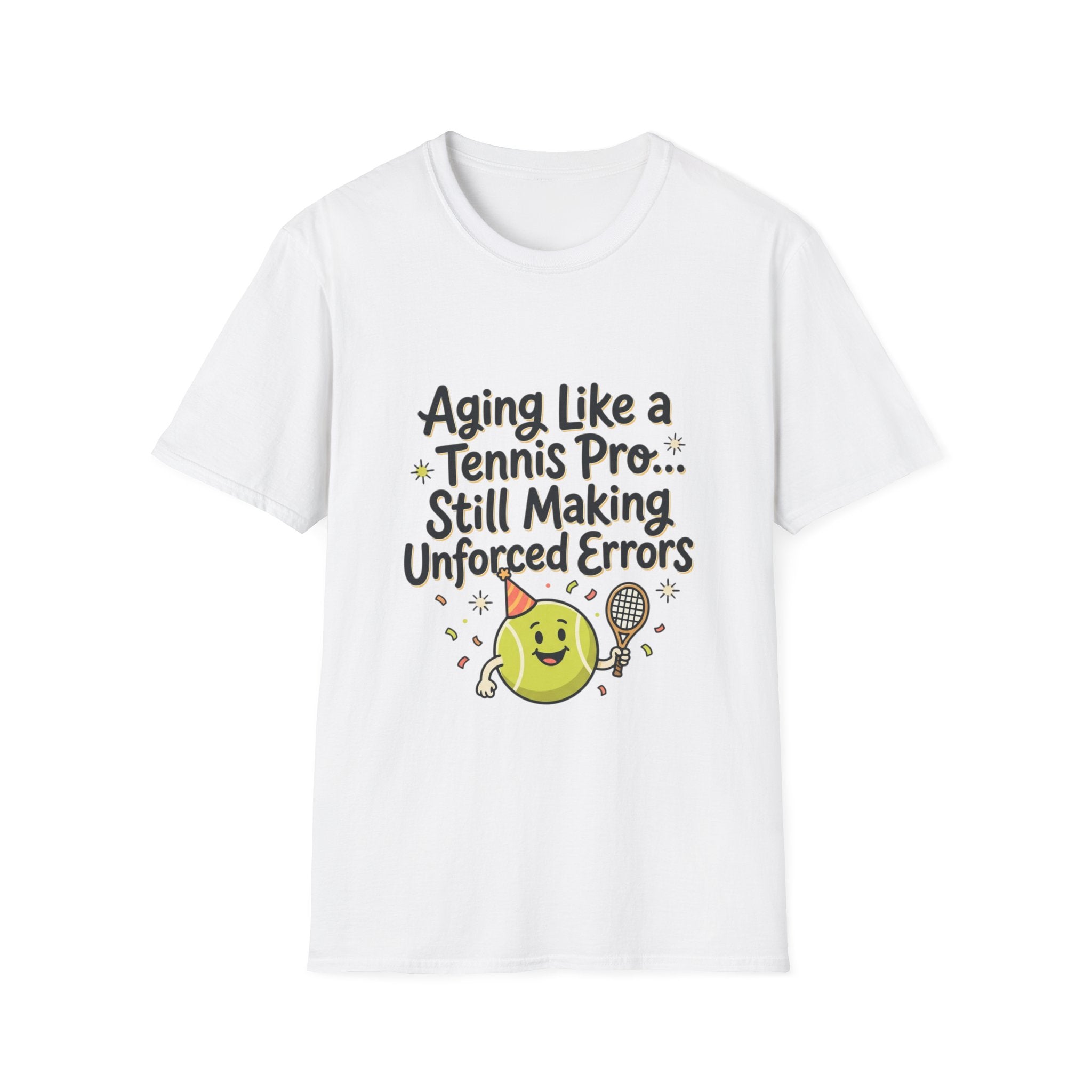Funny Tennis Retirement T-Shirt — "Aging Like a Tennis Pro... Still Making Unforced Errors"