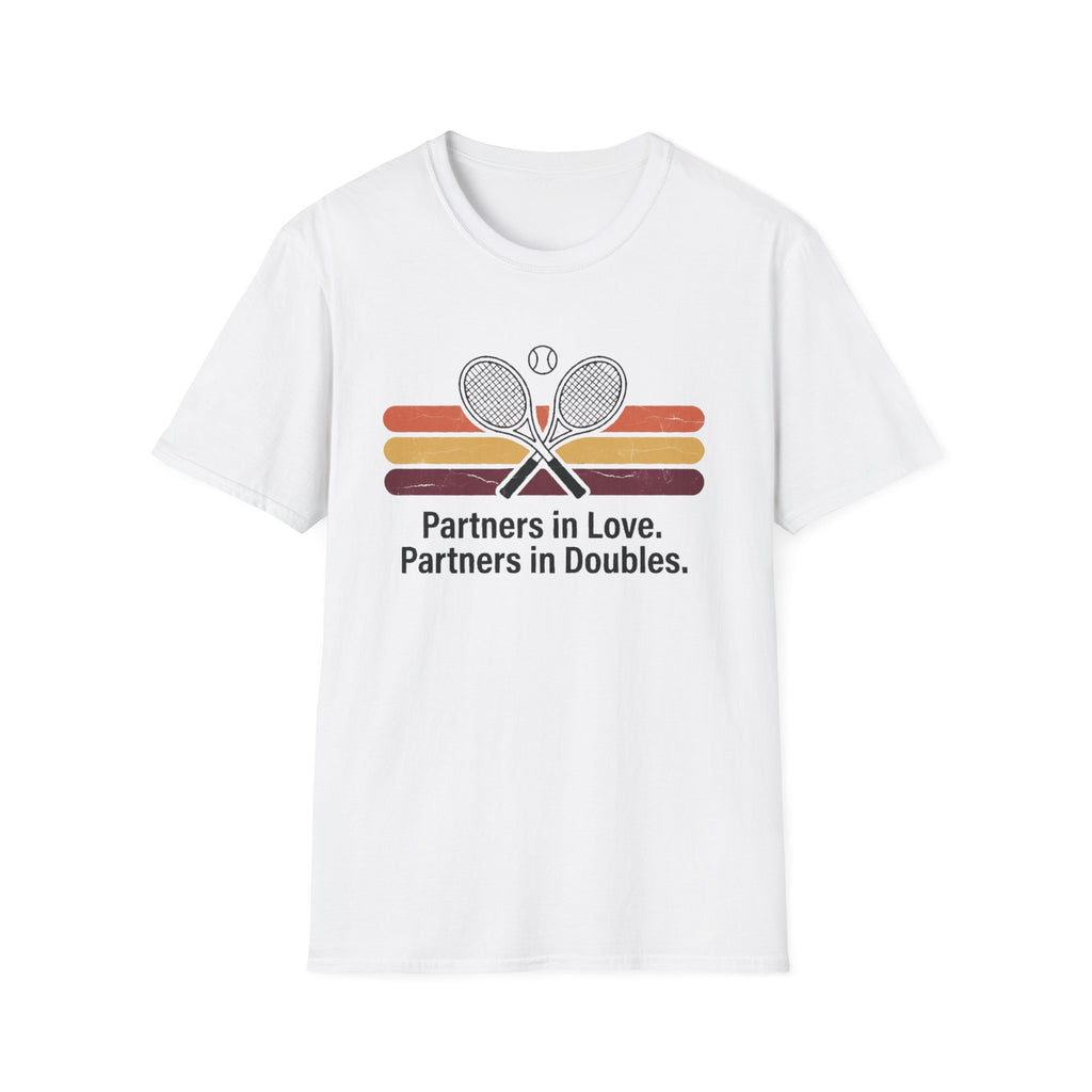 Partners in Love Tennis T-shirt — Retro Crossed Rackets Graphic