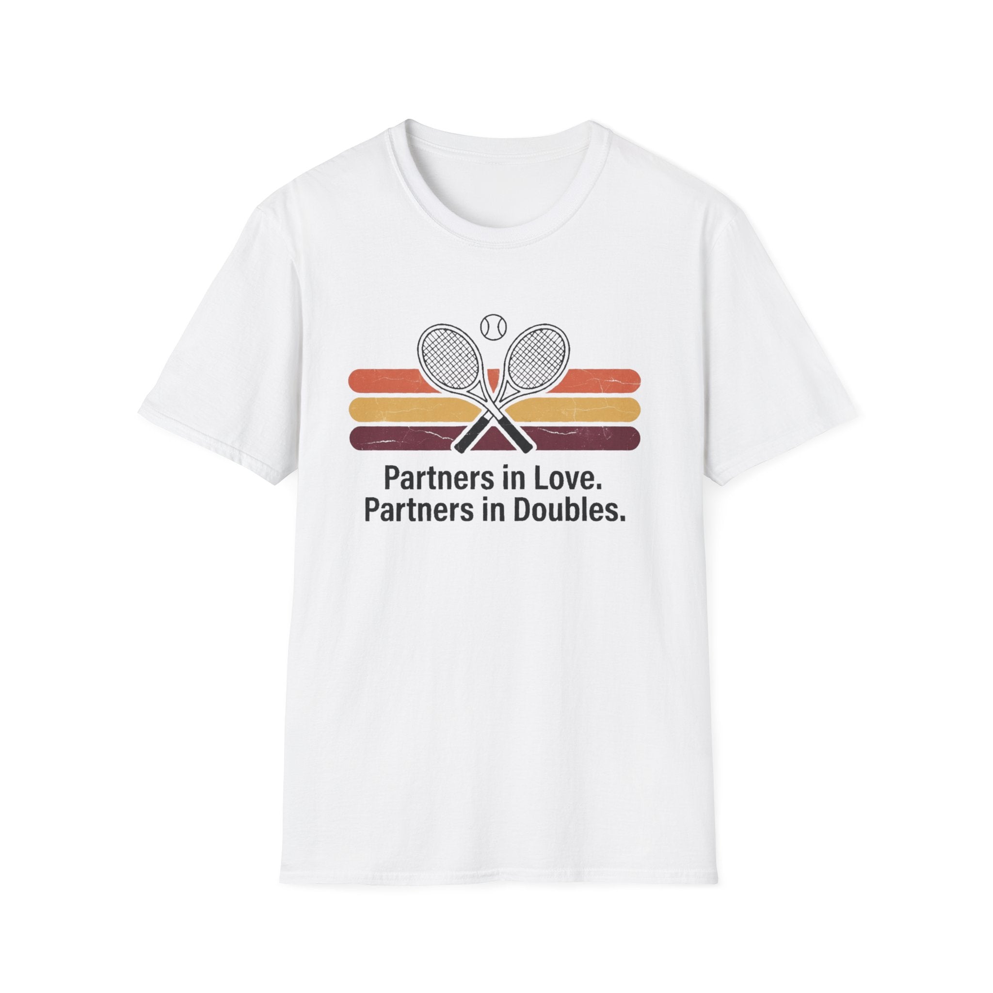 Partners in Love Tennis T-shirt — Retro Crossed Rackets Graphic