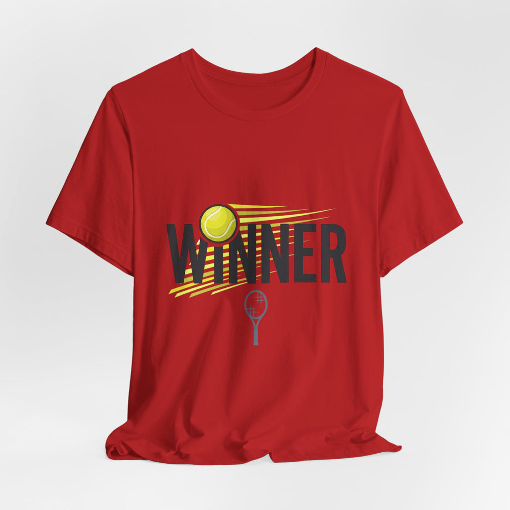 Winner Tennis T‑Shirt — Motivational Tennis Tee with Ball & Racket Graphic