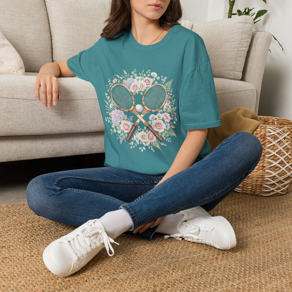 Tennis Floral T-Shirt — Vintage Rackets & Roses Graphic Tee