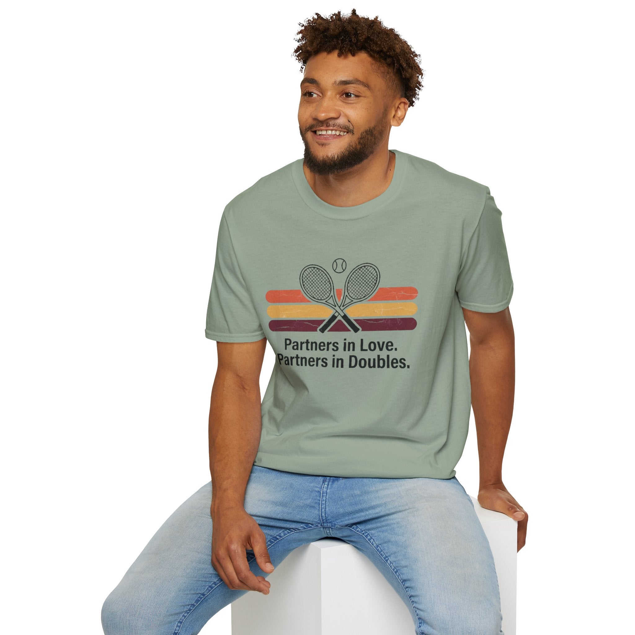 Partners in Love Tennis T-shirt — Retro Crossed Rackets Graphic