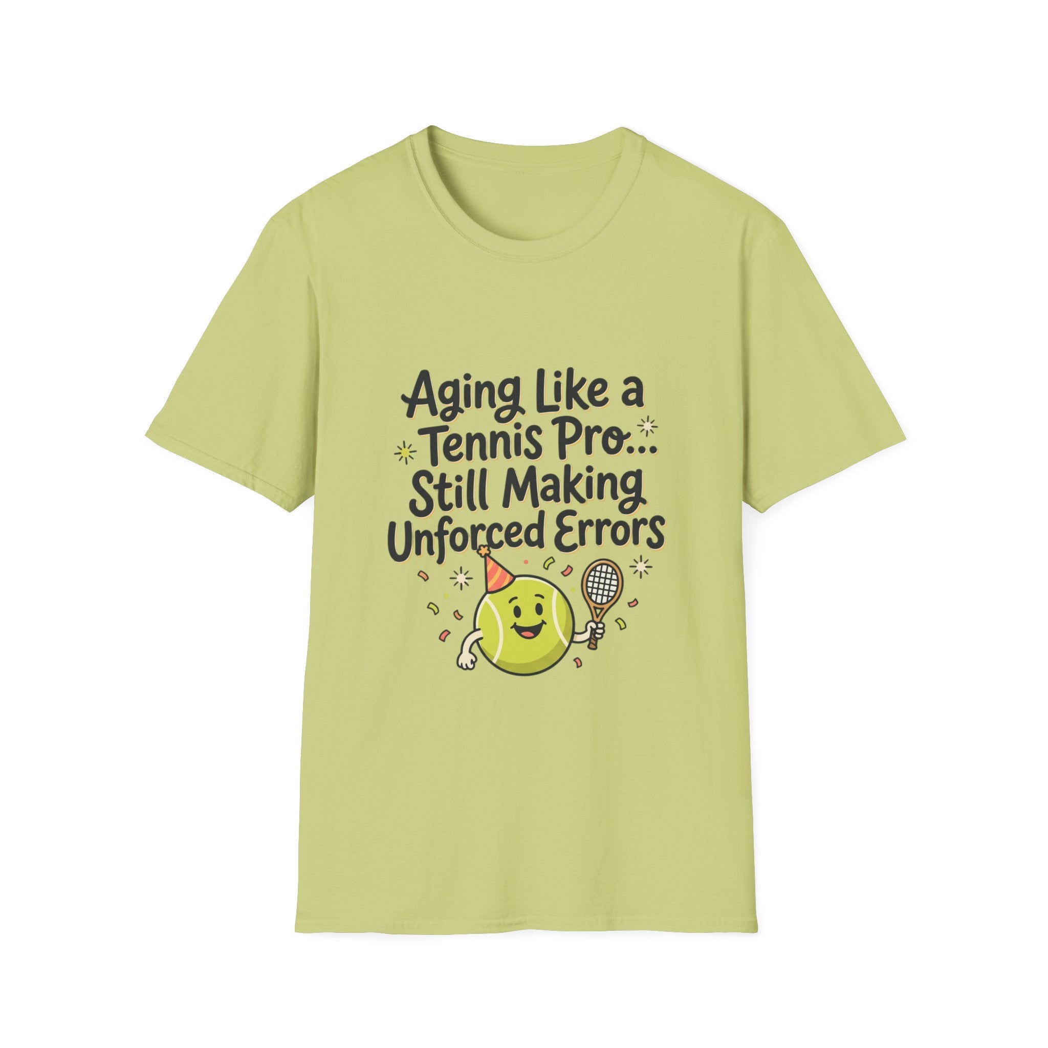 Funny Tennis Retirement T-Shirt — "Aging Like a Tennis Pro... Still Making Unforced Errors"