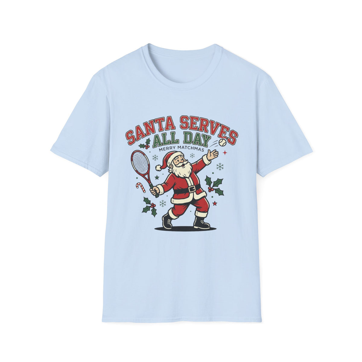 Santa Serves All Day Tennis Christmas T-Shirt