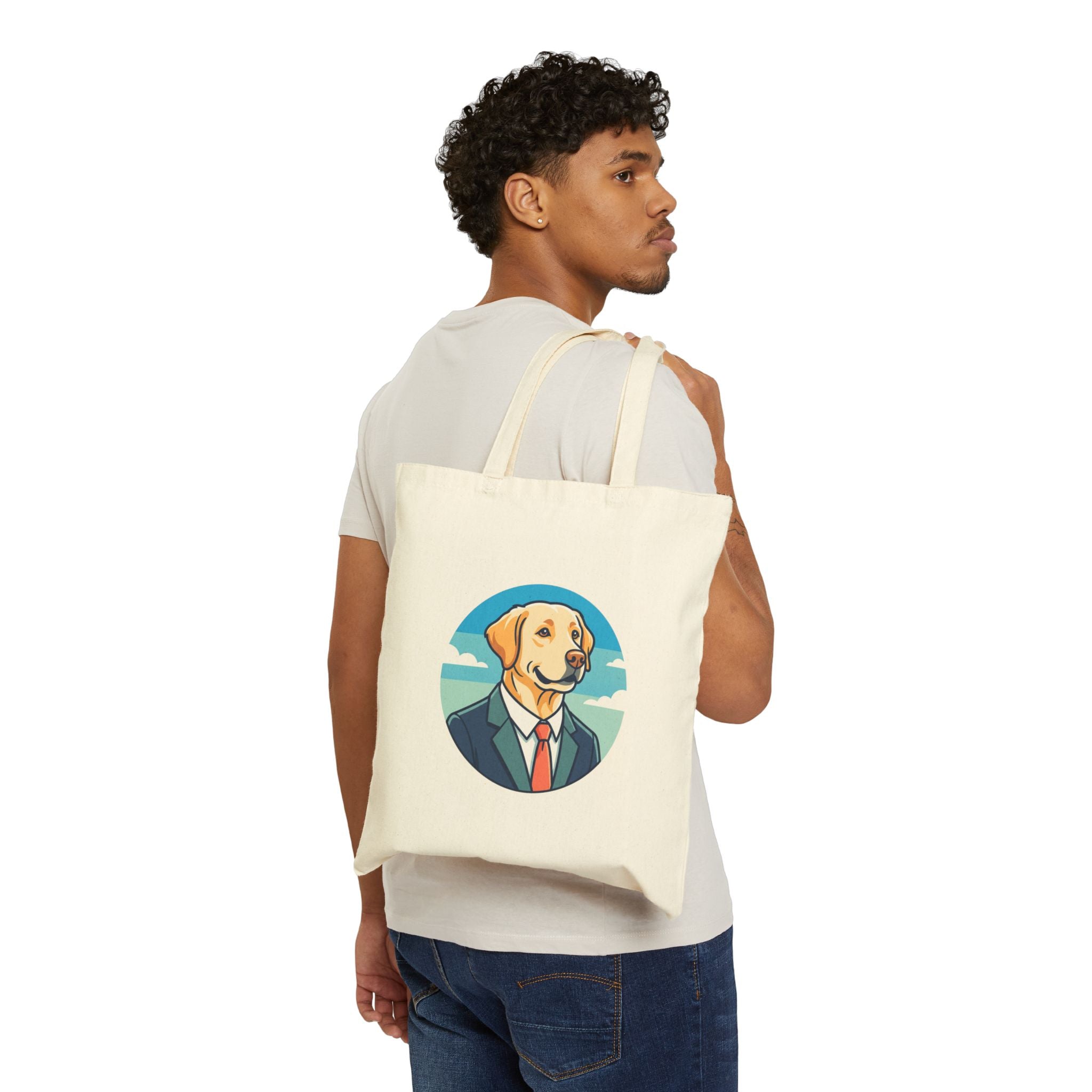 Dog in a Suit Canvas Tote Bag — Funny Labrador Portrait Tote