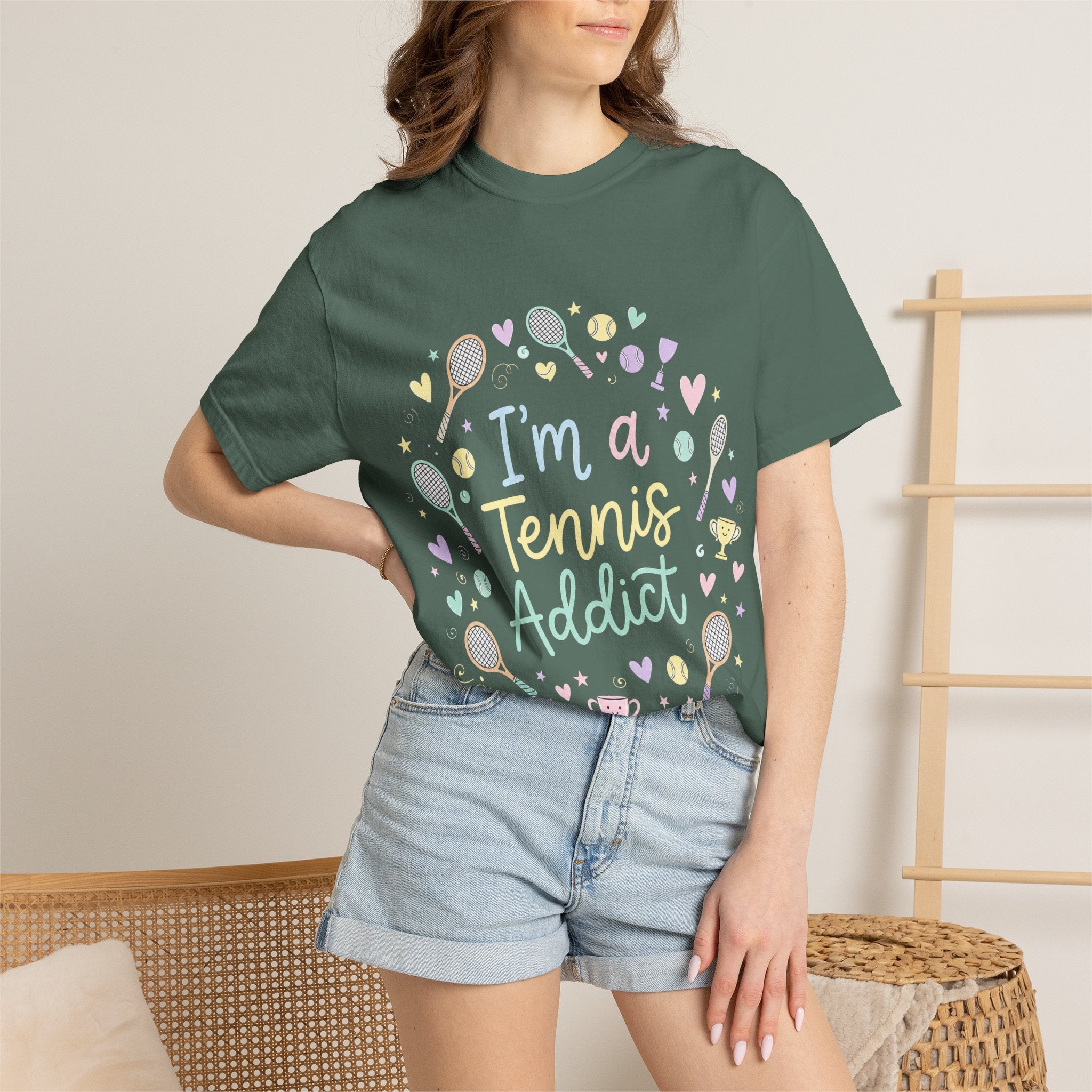 I'm a Tennis Addict T‑Shirt — Cute Pastel Tennis Graphic Tee for Players & Fans