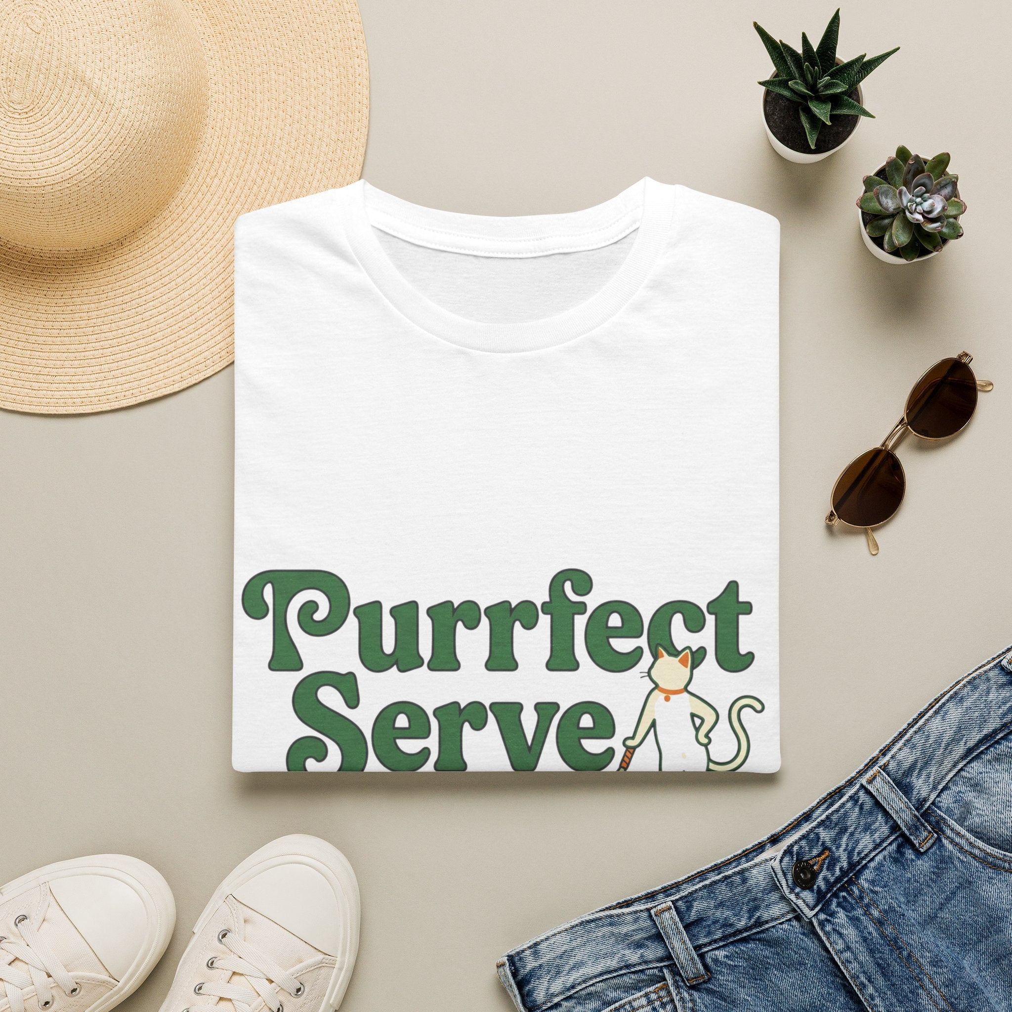 Purrfect Serve Cat Tennis T-Shirt