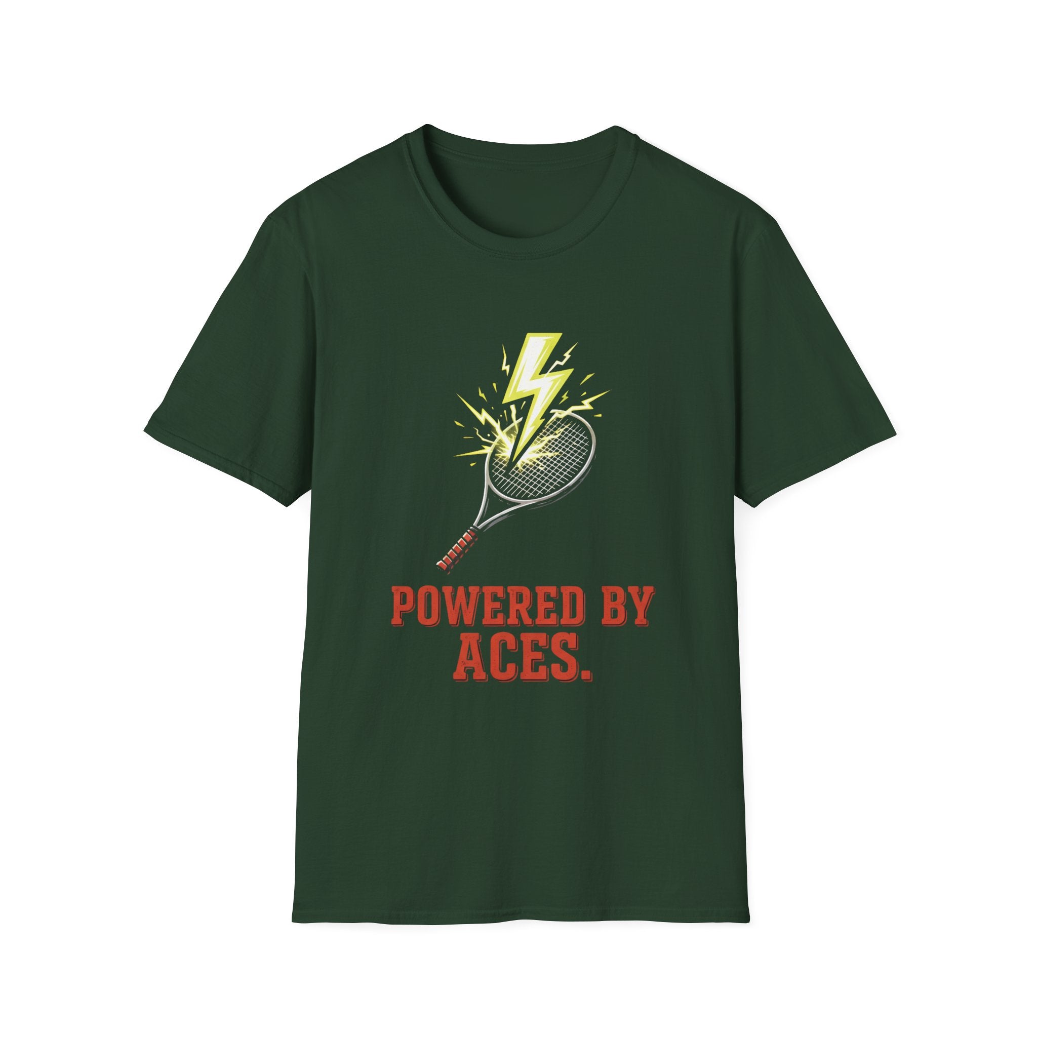 Tennis T-Shirt — "Powered By Aces" Lightning Racket Tee