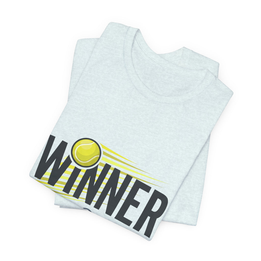 Winner Tennis T‑Shirt — Motivational Tennis Tee with Ball & Racket Graphic