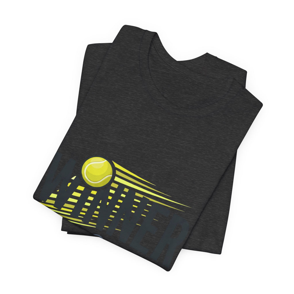 Winner Tennis T‑Shirt — Motivational Tennis Tee with Ball & Racket Graphic