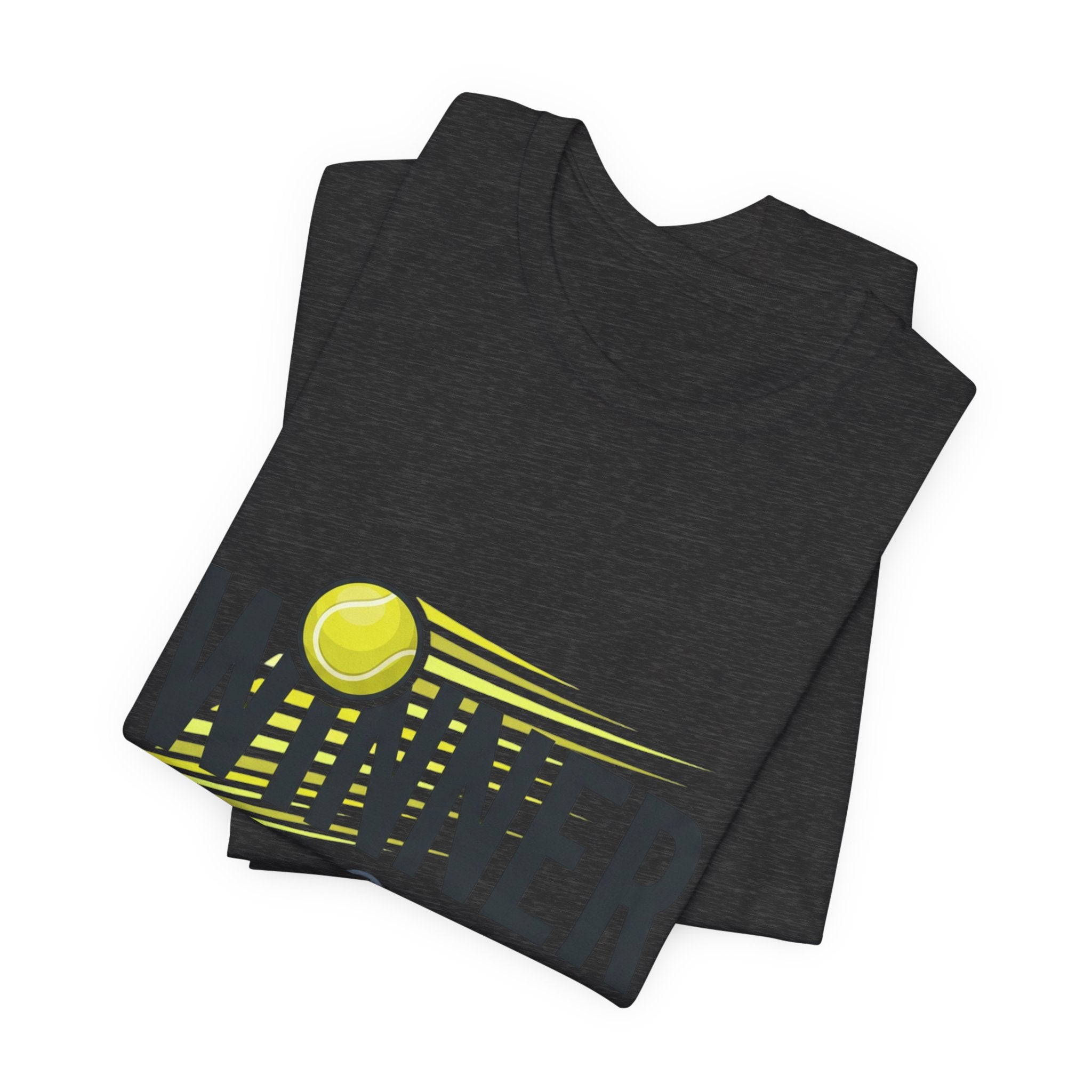 Winner Tennis T‑Shirt — Motivational Tennis Tee with Ball & Racket Graphic