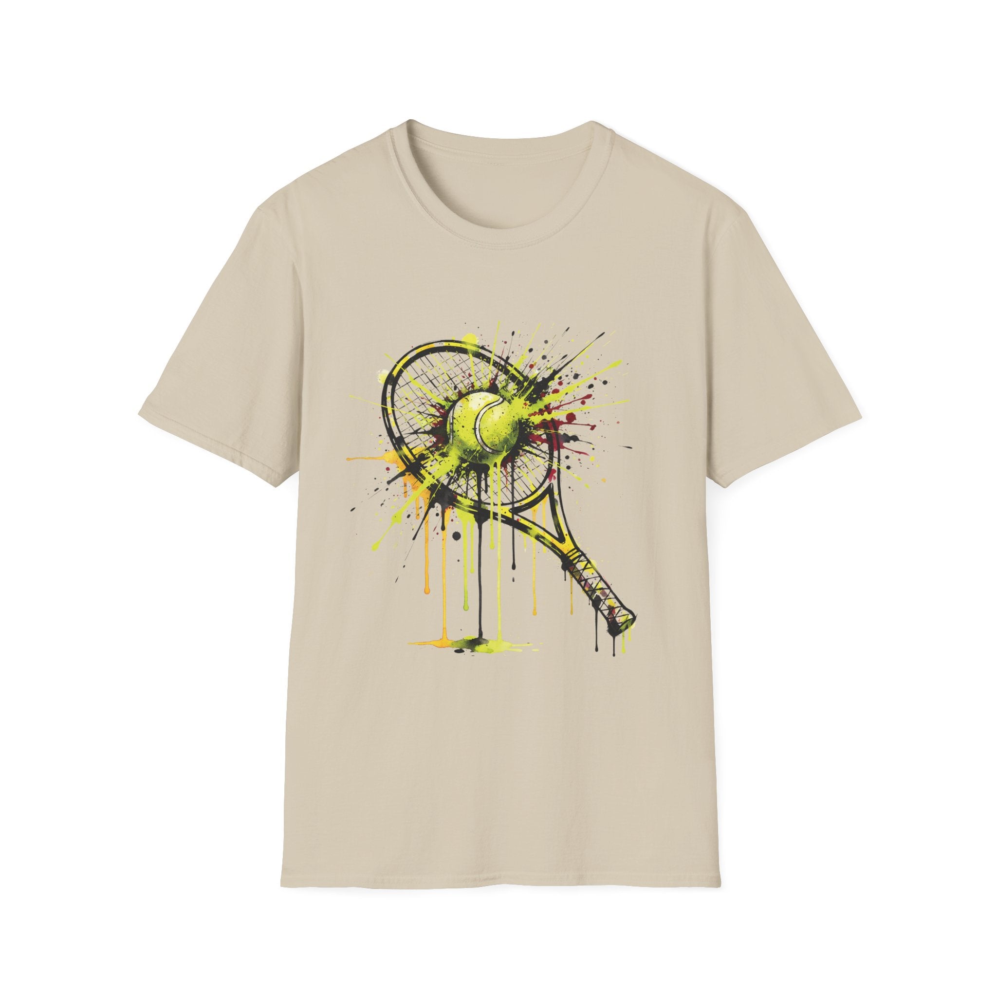 Tennis Racket & Ball Splash T‑Shirt — Watercolor Sports Graphic Tee