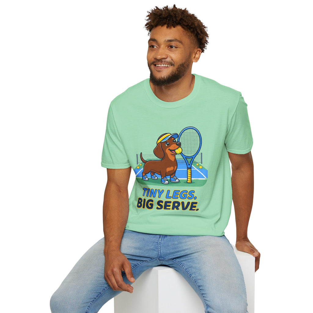 Dachshund Tennis T‑Shirt — "Tiny Legs, Big Serve" Cute Dog Tennis Tee