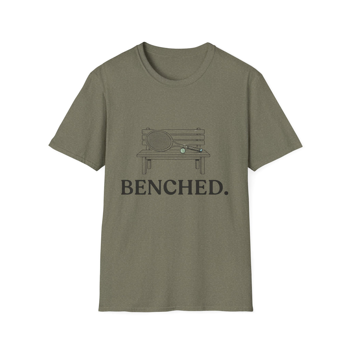 Benched Tennis T-Shirt — Funny Tennis Player Shirt with Bench Illustration
