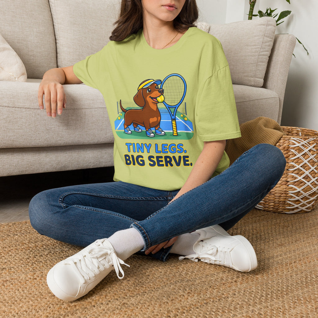 Dachshund Tennis T‑Shirt — "Tiny Legs, Big Serve" Cute Dog Tennis Tee