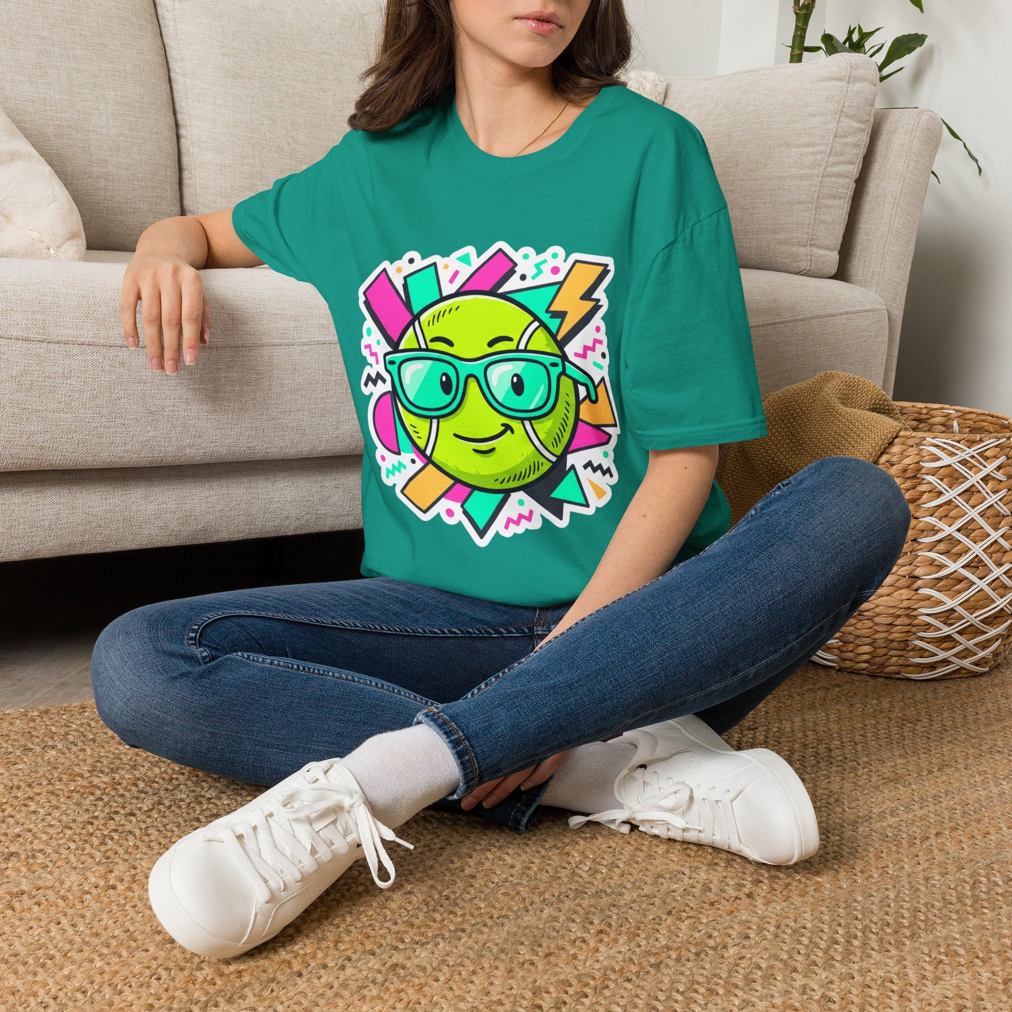 Retro Smiley Sunglasses T-Shirt — Neon Pop Graphic Tee