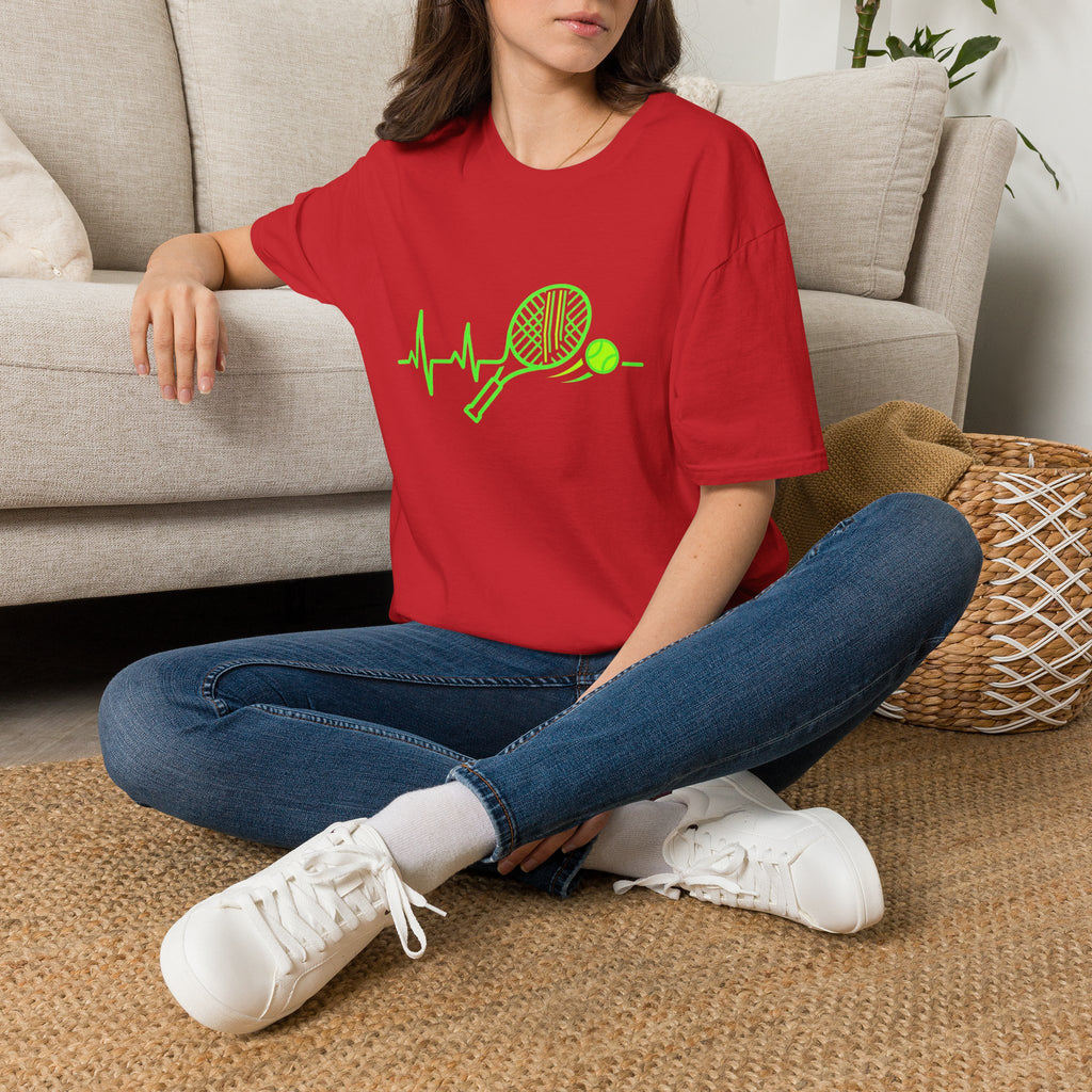 Tennis Racket Heartbeat T-Shirt — Neon Green Tennis Lover Tee
