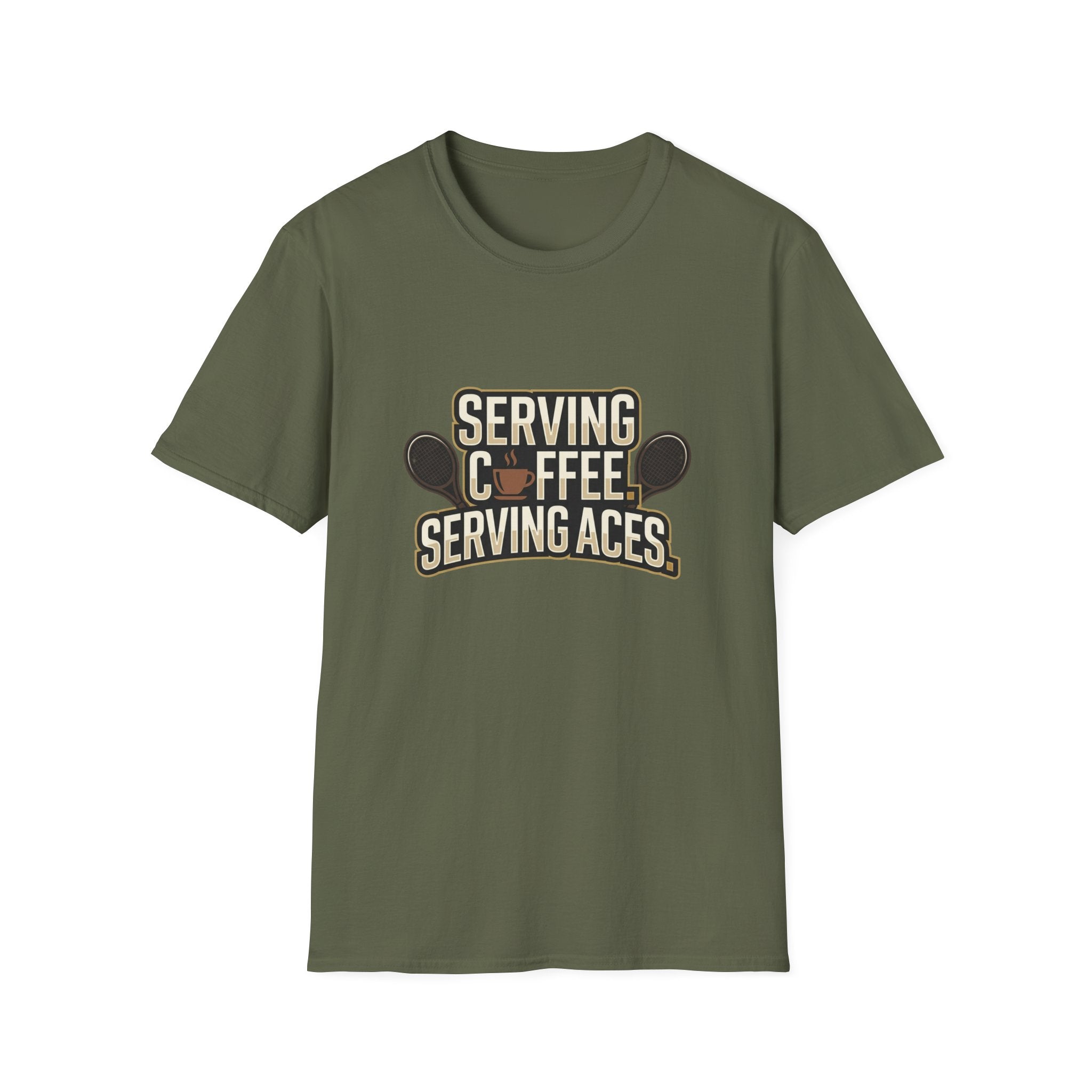 Serving Coffee, Serving Aces Tee — Tennis & Coffee Lover Graphic Shirt